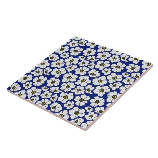 Mod Blue And White Wildflowers  Ceramic Tile (Side)