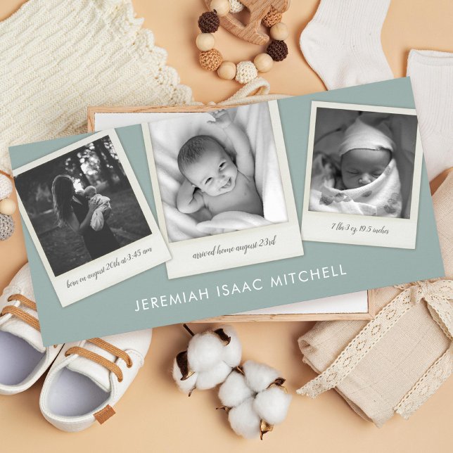 Mod Blue Baby Instant Photo Birth Announcement (Creator Uploaded)