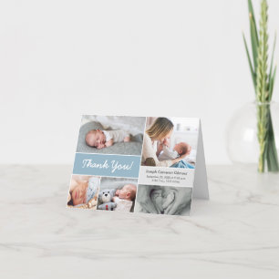 Mod blue Custom Photo Collage Baby Boy Birth  Letterpress Thank You Card