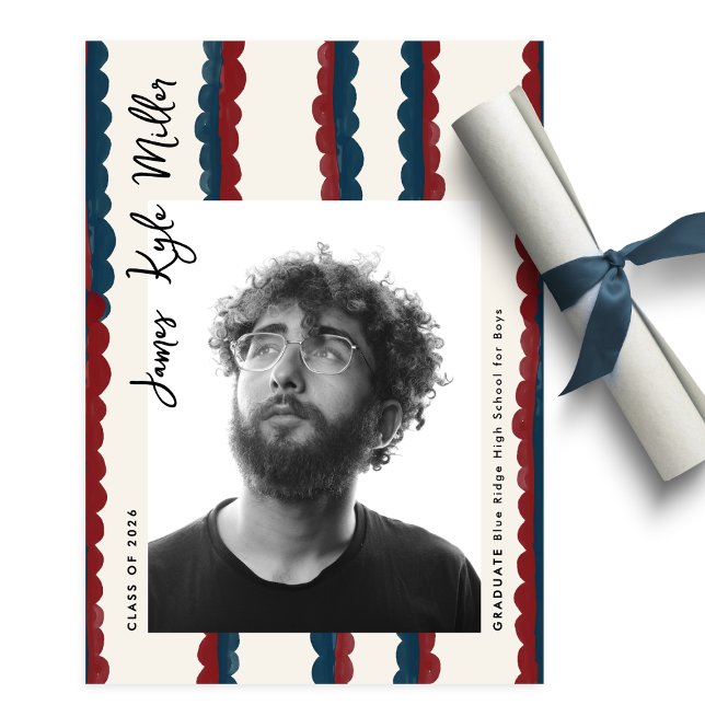 Mod Blue Deep Red Photo Class of 2026 Graduation Announcement (Creator Uploaded)