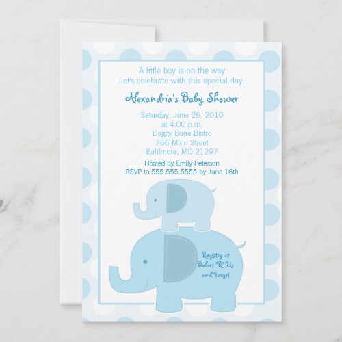 Mod Blue Elephants 5x7 Baby Shower invitation
