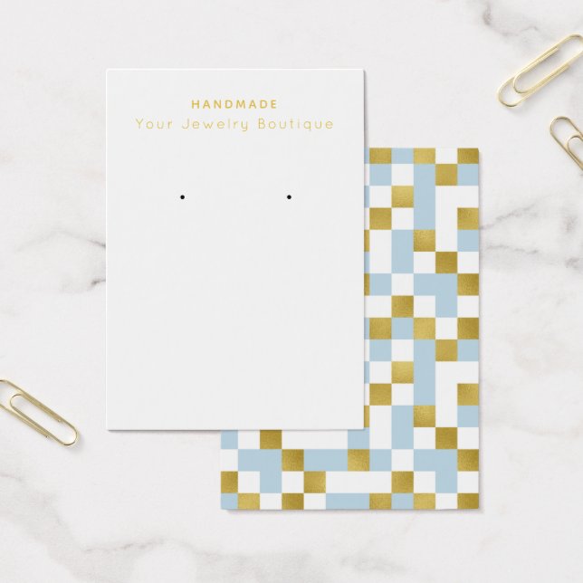 Mod Blue Gold Checkerboard Earring Display Cards (Office)