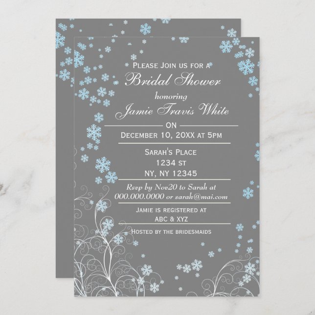 Mod Blue Gray Winter Bridal shower invite (Front/Back)