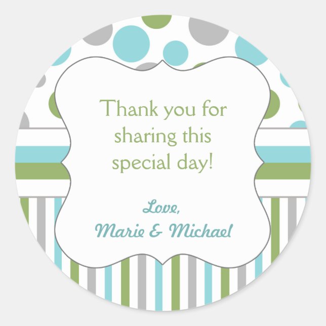 Mod Blue Green Boy Baby Shower favor sticker 3471 (Front)