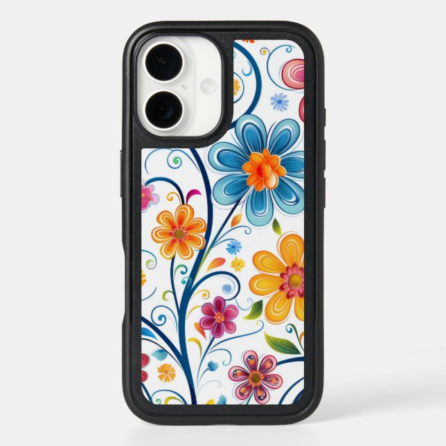 Mod Blue, Pink, Yellow Flowers Illustration Otterbox iPhone Case (Back)