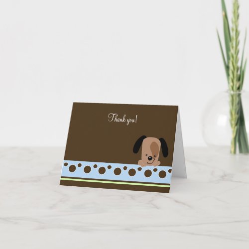 Mod Blue Puppy Folded Thank you note card