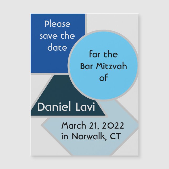 Mod Blue Shapes Save the Date Magnet (Front)