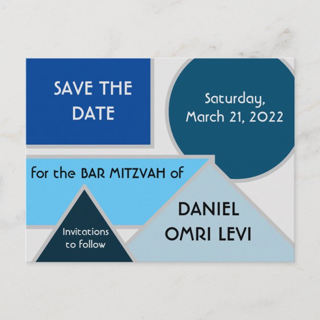 Mod Blue Shapes Save the Date Postcard (Front)
