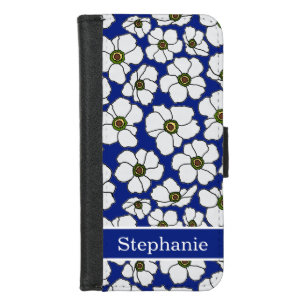 Mod Blue White Floral Wallet Case