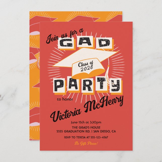 Mod Bright Bold Graduation Party Cap Invitation (Front/Back)