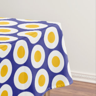 Mod Bright Yellow White Navy Geometric Pattern Tablecloth