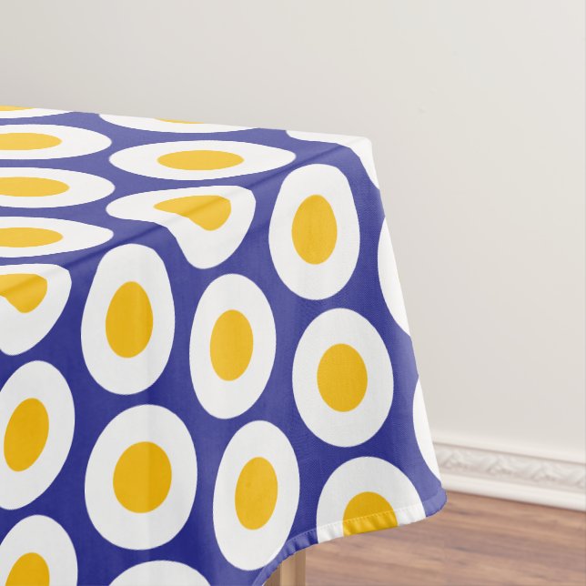 Mod Bright Yellow White Navy Geometric Pattern Tablecloth (In Situ)