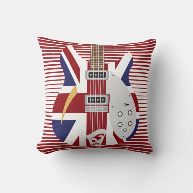 Mod Brit Pop art Union Jack guitar Throw Pillow (Front)