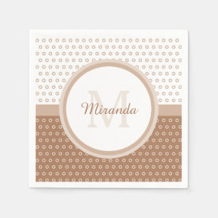 Mod Brown and White Polka Dots Monogram With Name Paper Napkins