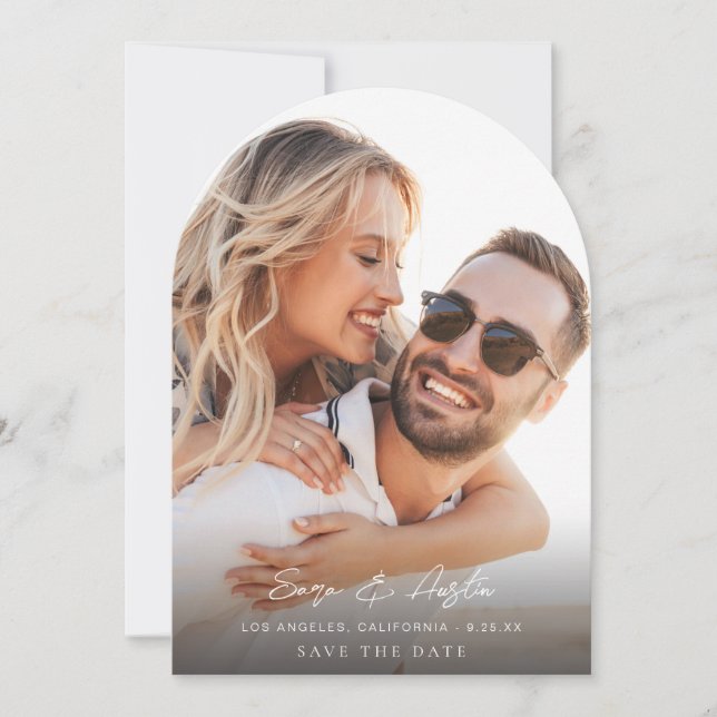 MOD Calligraphy Photo Vertical Save the Date Arc Invitation (Front)