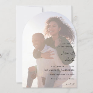 MOD Calligraphy w Duo Photo Save the Date Arc Invitation