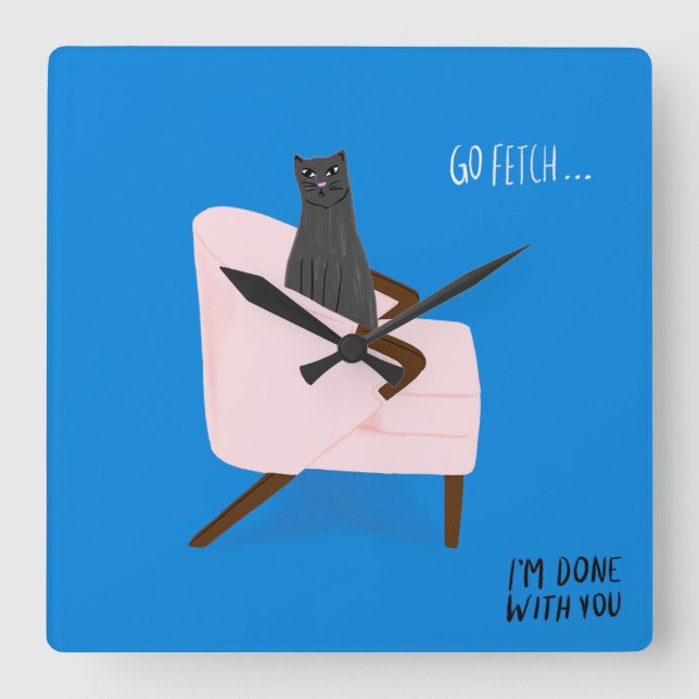 Mod Cats - Go Fetch Square Wall Clock (Front)