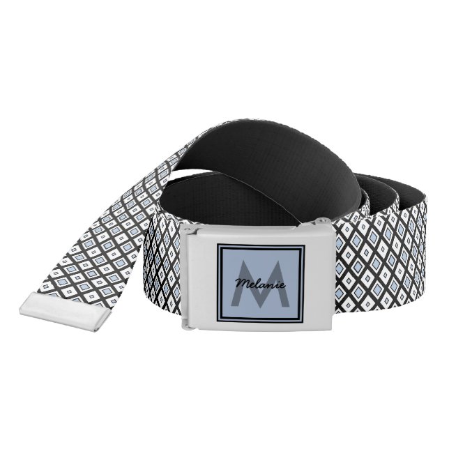 Mod Check Pattern Blue and Black Squares Belt (Snake)