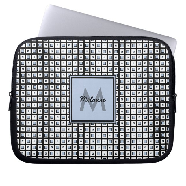 Mod Check Pattern Blue and Black Squares Laptop Sleeve (Front)