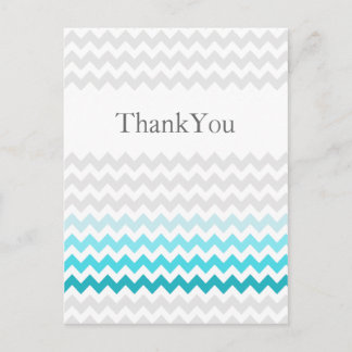 Mod chevron aqua Ombre wedding Thank You Postcard