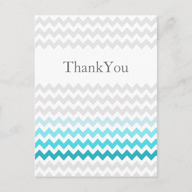 Mod chevron aqua Ombre wedding Thank You Postcard (Front)