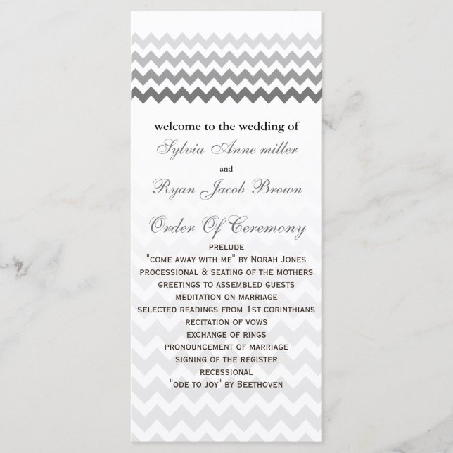 Mod chevron gray  Ombre Wedding program (Front)