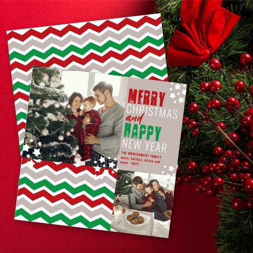 Mod Chevron Merry Christmas Happy New Year Photo Holiday Card