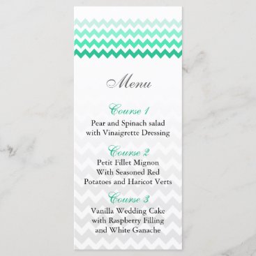 Mod chevron mint green Ombre wedding menu cards