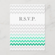 Mod chevron mint green Ombre wedding rsvp Invitation Postcard
