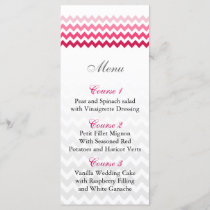 Mod chevron Pink Ombre wedding menu cards