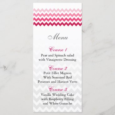 Mod chevron Pink Ombre wedding menu cards