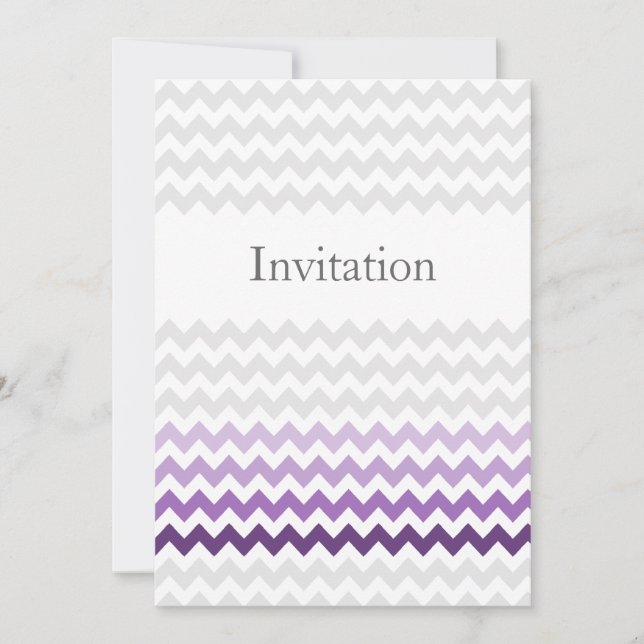 Mod chevron purple Ombre wedding invites (Front)