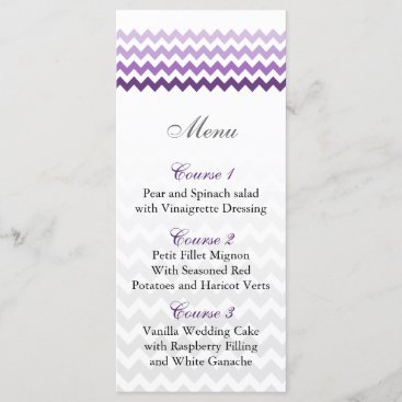 Mod chevron purple Ombre wedding menu cards