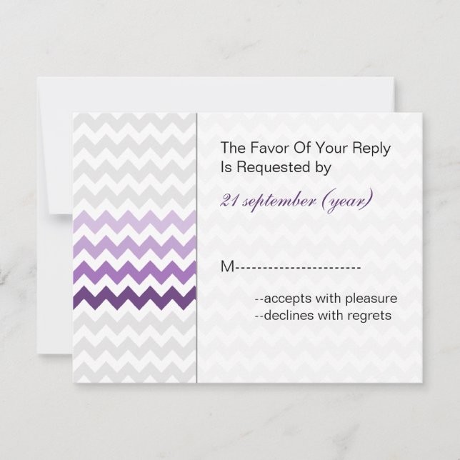 Mod chevron purple Ombre wedding rsvp Card (Front)