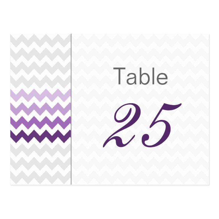 Mod chevron purple Ombre wedding table numbers Post Cards