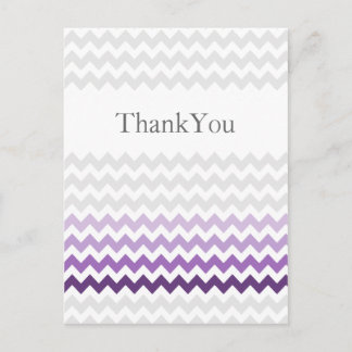 Mod chevron purple Ombre wedding Thank You Postcard