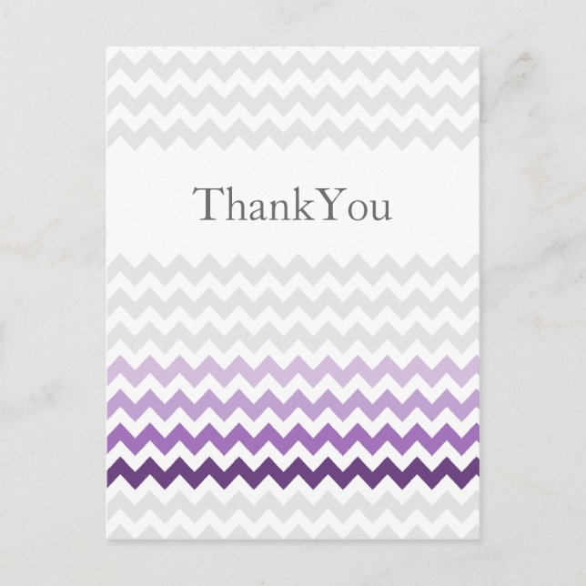 Mod chevron purple Ombre wedding Thank You Postcard (Front)