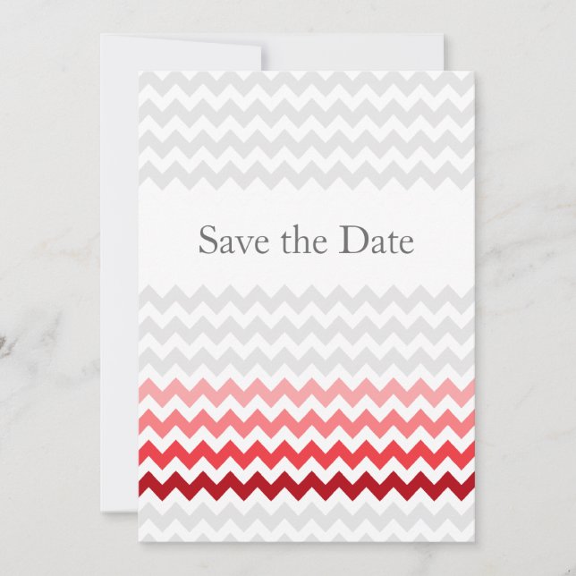 Mod chevron red Ombre wedding save the date (Front)