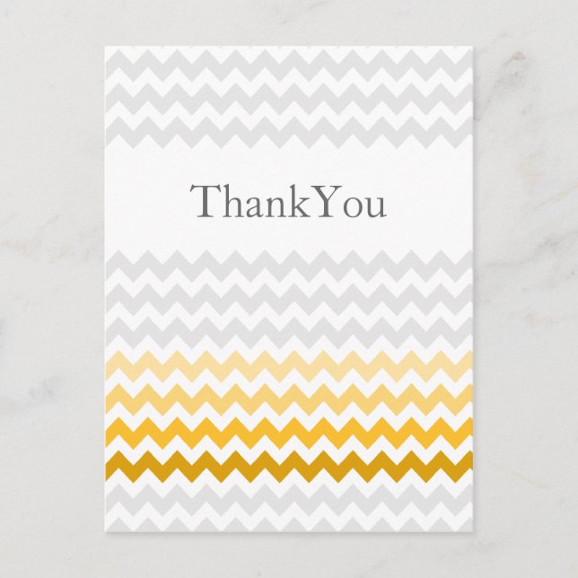 Mod chevron yellow and gray  Ombre Thank You Postcard (Front)