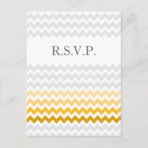 Mod chevron yellow and gray  Ombre wedding rsvp Invitation Postcard