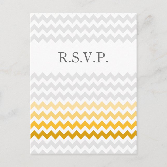 Mod chevron yellow and gray  Ombre wedding rsvp Invitation Postcard (Front)