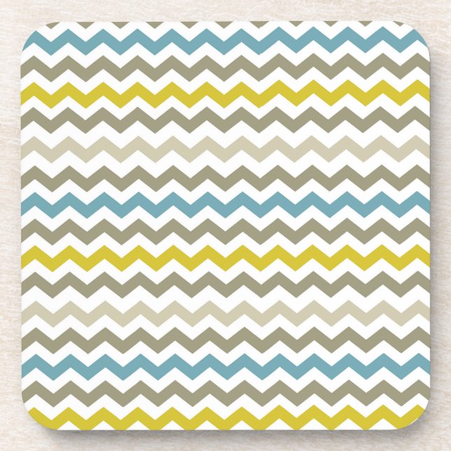 Mod Chevron Yellow Blue Gray Modern Drink Coaster (Front)