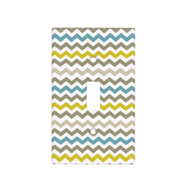 Mod Chevron Yellow Blue Gray Modern Light Switch Cover (Front)