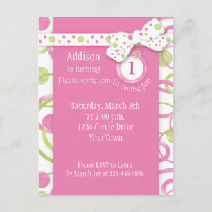Mod Circles Girl's 1st Birthday Postcard Invitatio