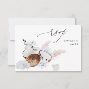 MOD Coconut Coral & White Floral w Meal RSVP Card