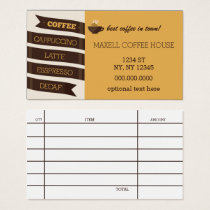 Mod Coffee House Business Card with Bill receipt