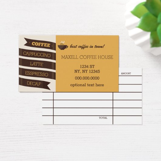 Mod Coffee House Business Card with Bill receipt (Desk)