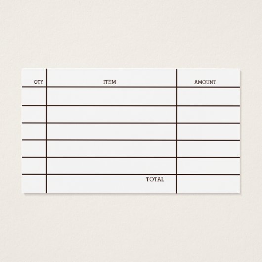 Mod Coffee House Business Card with Bill receipt (Back)