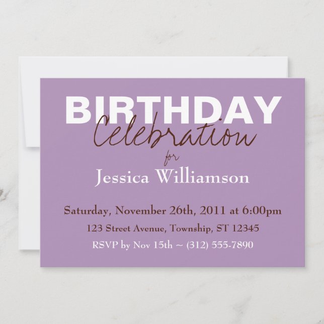 Mod Color Purple Birthday Invitations (Front)