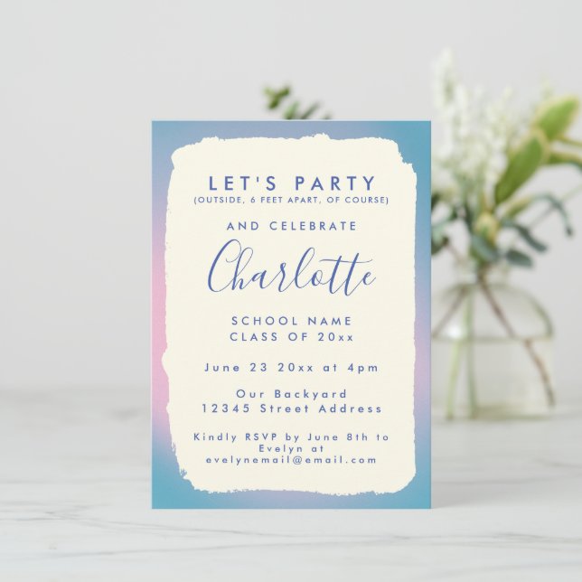 Mod Colorful Groovy Custom Photo Graduation Party Invitation (Standing Front)
